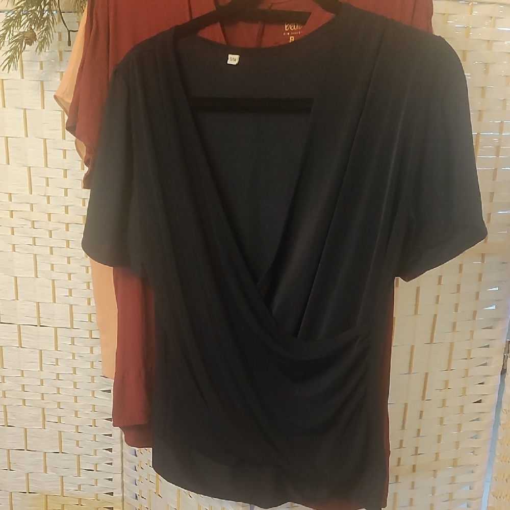 Black Draped V-Neck Women's Top